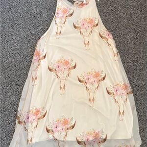Pink Owl Cream Floral Bull Print Dress